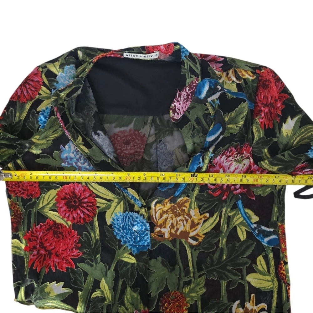 Alice + Olivia Amos Silk Floral Sheer Long Sleeve Blouse Sz XS - Picture 6 of 9